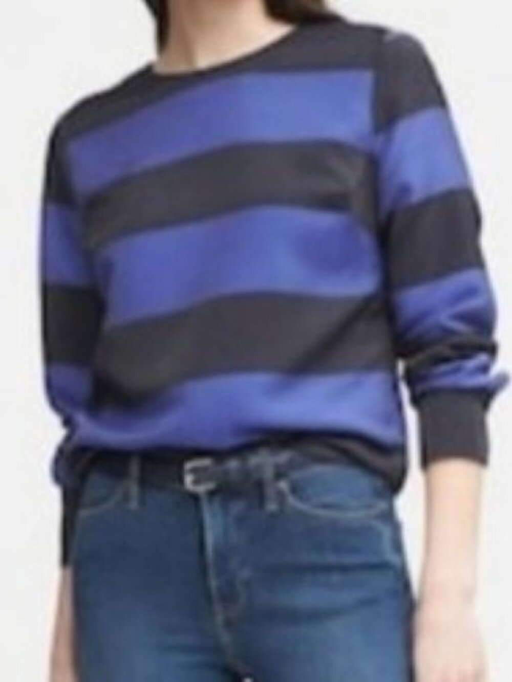 Banana Republic Rugby Stripe Blouse Top Black Blue Shimmer Button Back XS NWT